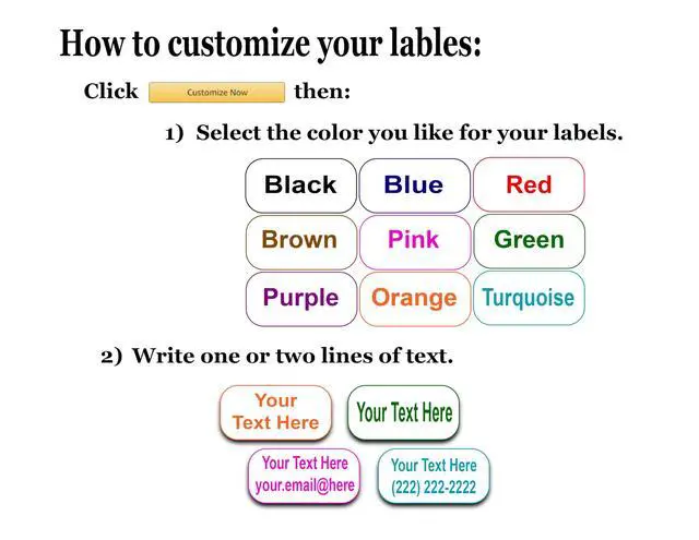 Alt view image 5 of 5 - 75 Personalized Waterproof Name Labels. Press and Stick Multi use Custom Name Labels. Customized 2 Lines of Text and Color. ID Identification Name Stickers with Permanent Self Adhesive
