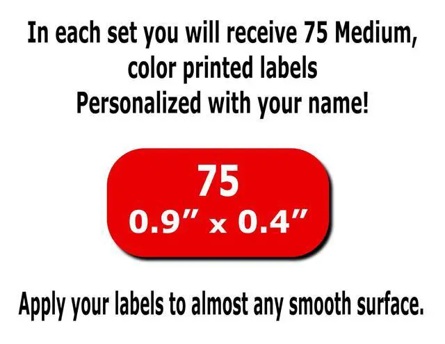 Alt view image 4 of 5 - 75 Personalized Waterproof Name Labels. Press and Stick Multi use Custom Name Labels. Customized 2 Lines of Text and Color. ID Identification Name Stickers with Permanent Self Adhesive