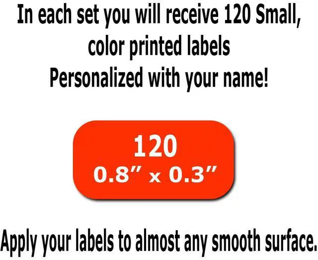 Alt view image 4 of 5 - 120 Small Personalized Waterproof Name Labels. Press and Stick Multi use Custom Mini Name Labels. Customized 2 Lines of Text and Color. Tiny Name Stickers with Permanent Self Adhesive