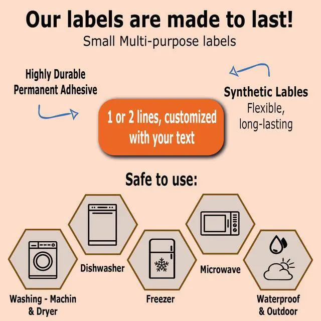 Alt view image 3 of 5 - 120 Small Personalized Waterproof Name Labels. Press and Stick Multi use Custom Mini Name Labels. Customized 2 Lines of Text and Color. Tiny Name Stickers with Permanent Self Adhesive