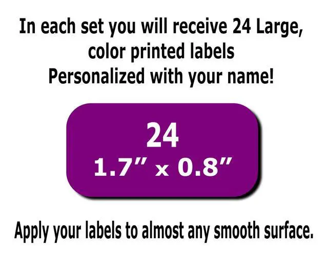 Alt view image 4 of 5 - 24 Large Personalized Waterproof Name Labels. Press and Stick Multi use Custom Name Labels. Customized 2 Lines of Text and Color. ID Identification Name Stickers with Permanent Self Adhesive