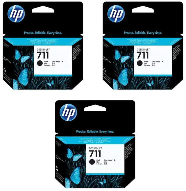 Main image of 3 Pack 711 80ml Black Ink Cartridge for T120, T520 DesignJet ePrinter | Includes three 80ml cartridges for architectural drawings, engineering diagrams and office documents