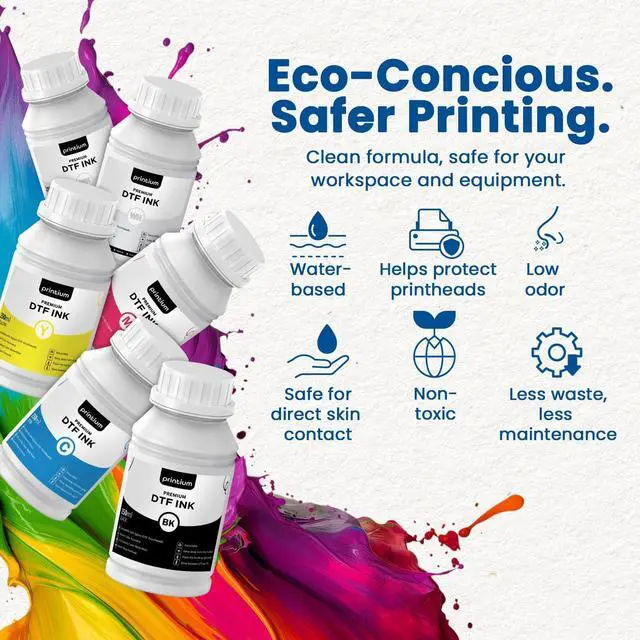 Alt view image 5 of 7 - DTF Ink 8 x 16.9 fl oz (500ml) | CMYK - 2 Sets | High Opacity Clog-Free | Compatible with ET8550 L1800 XP600 I3200 4720 XP15000 & All Printheads | Reliable Color & Smooth Ink