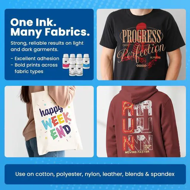 Alt view image 7 of 7 - DTF Ink 8 x 16.9 fl oz (500ml) | CMYK - 2 Sets | High Opacity Clog-Free | Compatible with ET8550 L1800 XP600 I3200 4720 XP15000 & All Printheads | Reliable Color & Smooth Ink
