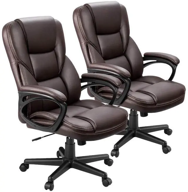 Main image of Office Executive Chair High Back Adjustable Managerial Home Desk Chair, Swivel Computer PU Leather Chair with Lumbar Support (2, Brown)