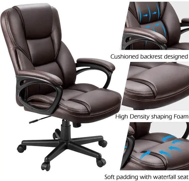 Alt view image 6 of 7 - Office Executive Chair High Back Adjustable Managerial Home Desk Chair, Swivel Computer PU Leather Chair with Lumbar Support (2, Brown)