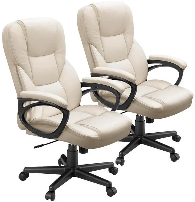 Main image of Office Executive Chair High Back Adjustable Managerial Home Desk Chair, Swivel Computer PU Leather Chair with Lumbar Support (2, Beige)