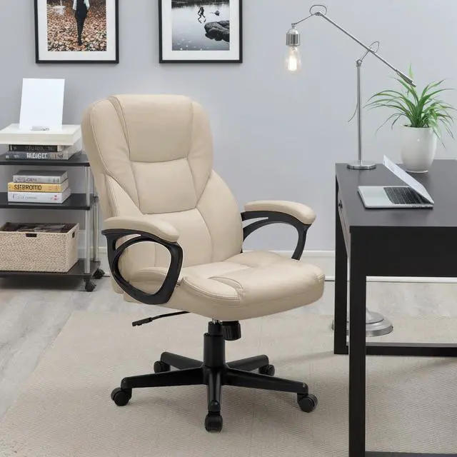 Alt view image 2 of 7 - Office Executive Chair High Back Adjustable Managerial Home Desk Chair, Swivel Computer PU Leather Chair with Lumbar Support (2, Beige)