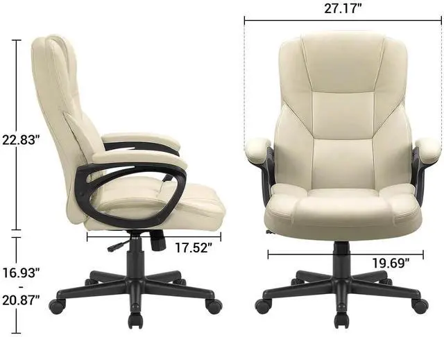 Alt view image 3 of 7 - Office Executive Chair High Back Adjustable Managerial Home Desk Chair, Swivel Computer PU Leather Chair with Lumbar Support (2, Beige)