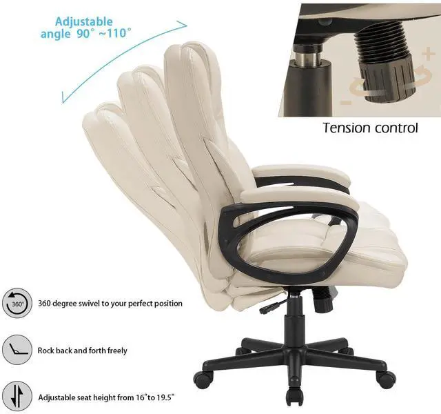 Alt view image 4 of 7 - Office Executive Chair High Back Adjustable Managerial Home Desk Chair, Swivel Computer PU Leather Chair with Lumbar Support (2, Beige)