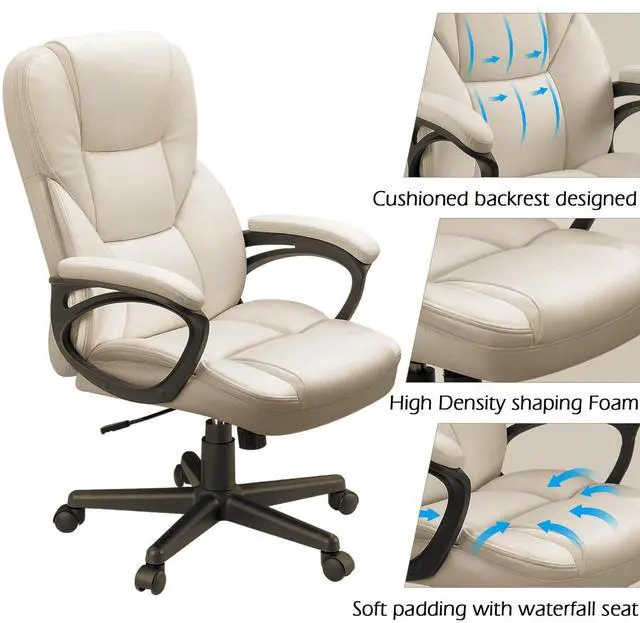 Alt view image 6 of 7 - Office Executive Chair High Back Adjustable Managerial Home Desk Chair, Swivel Computer PU Leather Chair with Lumbar Support (2, Beige)