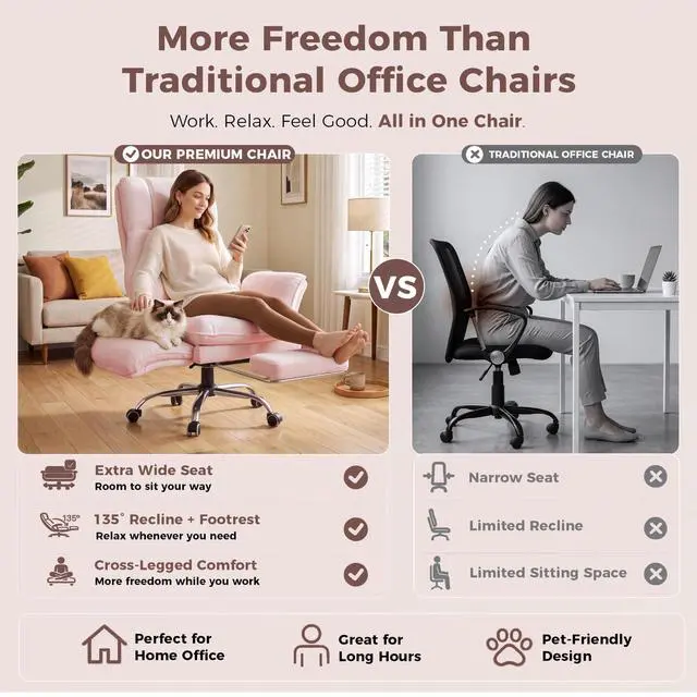 Alt view image 3 of 7 - Big and Tall Office Chair, Flip Armrests for Pets & Cross Legged Sitting | Executive Ergonomic Computer Gaming Chair with Foot Rest, Teddy Fleece Wide Seat Reclining Desk Chair, Pink