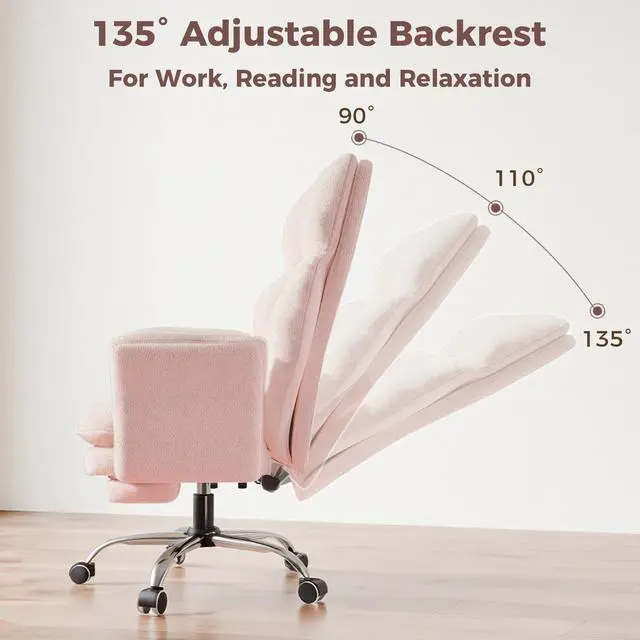 Alt view image 6 of 7 - Big and Tall Office Chair, Flip Armrests for Pets & Cross Legged Sitting | Executive Ergonomic Computer Gaming Chair with Foot Rest, Teddy Fleece Wide Seat Reclining Desk Chair, Pink