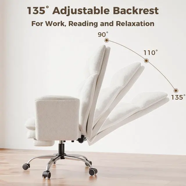 Alt view image 6 of 7 - Big and Tall Office Chair, Flip Armrests for Pets & Cross Legged Sitting | Executive Ergonomic Computer Gaming Chair with Foot Rest, Teddy Fleece Wide Seat Reclining Desk Chair, White Vanity Chair