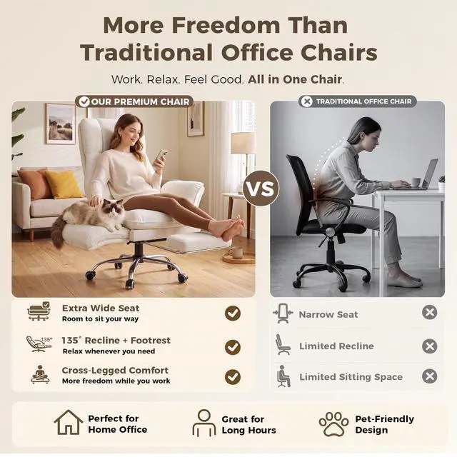 Alt view image 3 of 7 - Big and Tall Office Chair, Flip Armrests for Pets & Cross Legged Sitting | Executive Ergonomic Computer Gaming Chair with Foot Rest, Teddy Fleece Wide Seat Reclining Desk Chair, White Vanity Chair