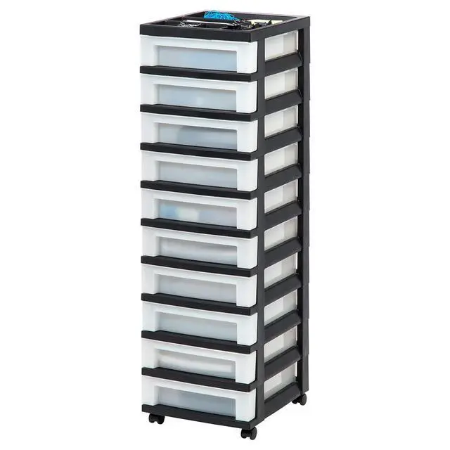 Alt view image 4 of 4 - Plastic Drawer Storage Organizer Rolling Cart, 2-Pack, with Wheels Casters, 10-Drawers, for Classroom Art Craft Supplies Dresser Closet Bathroom Laundry Room, Black/Pearl