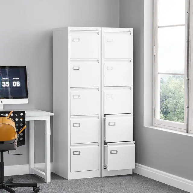 Alt view image 2 of 7 - 5 Drawer File Cabinet with Lock Metal Vertical File Cabinet Office Home Vertical File Cabinet for A4 Legal/Letter Size Narrow File Cabinet Locked,Assembly Required