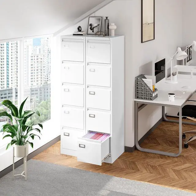 Alt view image 4 of 7 - 5 Drawer File Cabinet with Lock Metal Vertical File Cabinet Office Home Vertical File Cabinet for A4 Legal/Letter Size Narrow File Cabinet Locked,Assembly Required