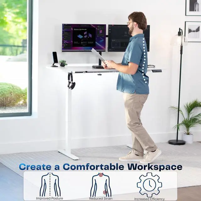 Alt view image 3 of 7 - White Dry Erase 60 x 24 in Standing Desk, DESK-KIT-1W6WE | Electric, Holds 220 lbs, Sit Stand, Height Adjustable Whiteboard Table, Solid One-Piece Top, 1B Series, White Frame