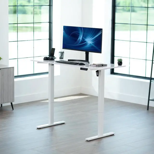Alt view image 2 of 7 - White Dry Erase 60 x 24 in Standing Desk, DESK-KIT-1W6WE | Electric, Holds 220 lbs, Sit Stand, Height Adjustable Whiteboard Table, Solid One-Piece Top, 1B Series, White Frame