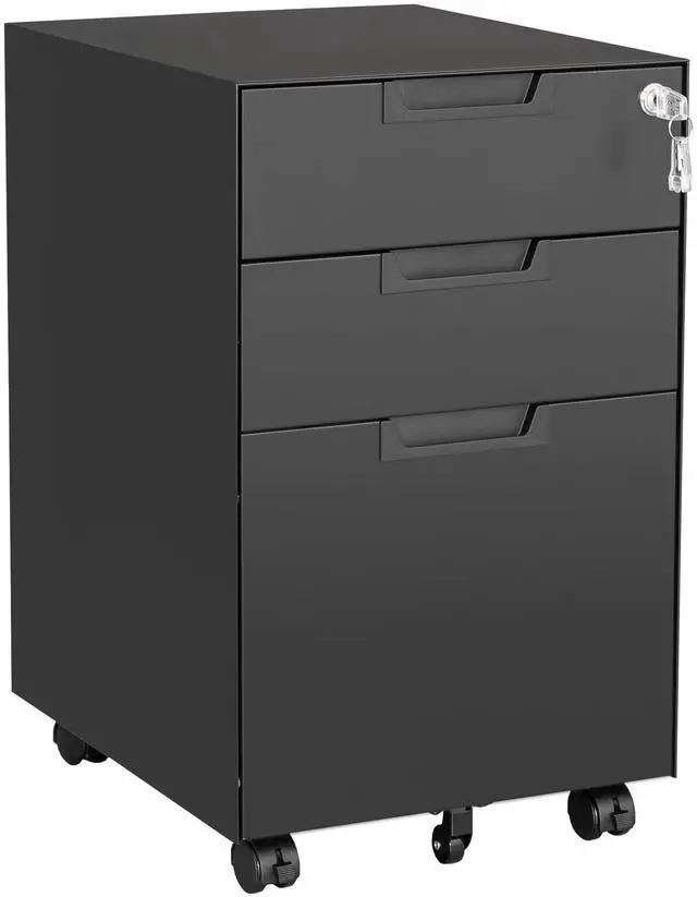 Main image of 3 Drawer Mobile File Cabinet with Lock,Under Desk Metal Small Filing Cabinets for Home Office Organizer Letters/Legal/A4(Fully Assembled Except Wheels-Black)