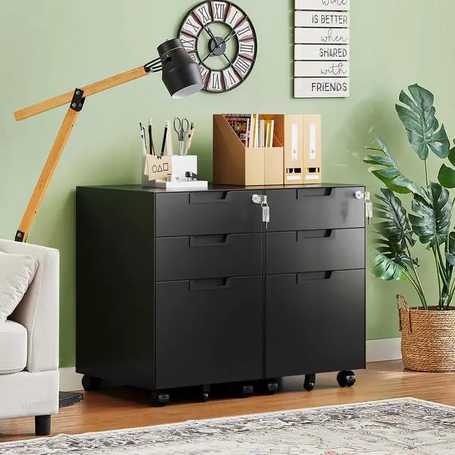 Alt view image 2 of 7 - 3 Drawer Mobile File Cabinet with Lock,Under Desk Metal Small Filing Cabinets for Home Office Organizer Letters/Legal/A4(Fully Assembled Except Wheels-Black)