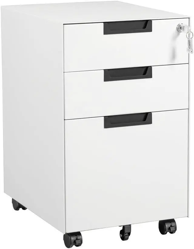 Main image of 3 Drawer Mobile File Cabinet with Lock,Under Desk Metal Small Filing Cabinets for Home Office Organizer Letters/Legal/A4(Fully Assembled Except Wheels-White)