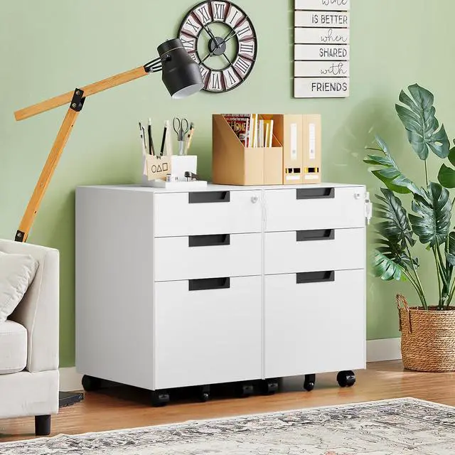Alt view image 2 of 7 - 3 Drawer Mobile File Cabinet with Lock,Under Desk Metal Small Filing Cabinets for Home Office Organizer Letters/Legal/A4(Fully Assembled Except Wheels-White)