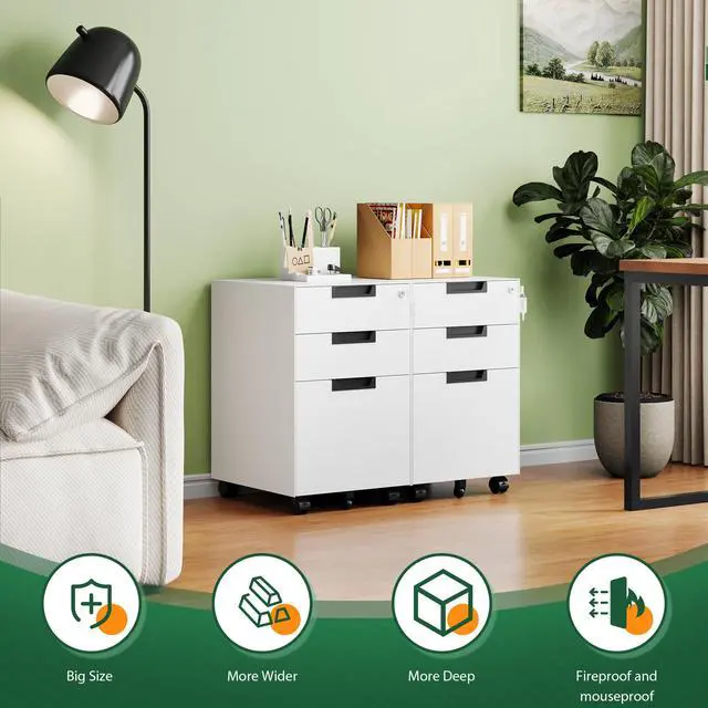 Alt view image 7 of 7 - 3 Drawer Mobile File Cabinet with Lock,Under Desk Metal Small Filing Cabinets for Home Office Organizer Letters/Legal/A4(Fully Assembled Except Wheels-White)