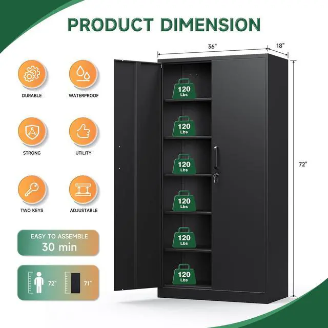Alt view image 3 of 7 - Metal Garage Storage Cabinets with Lock-72 Tall Tool Organizer Steel Lockers, 5 Adjustable Layers Shelves for Home,Office,Warehouse,Garage,(Black-72)