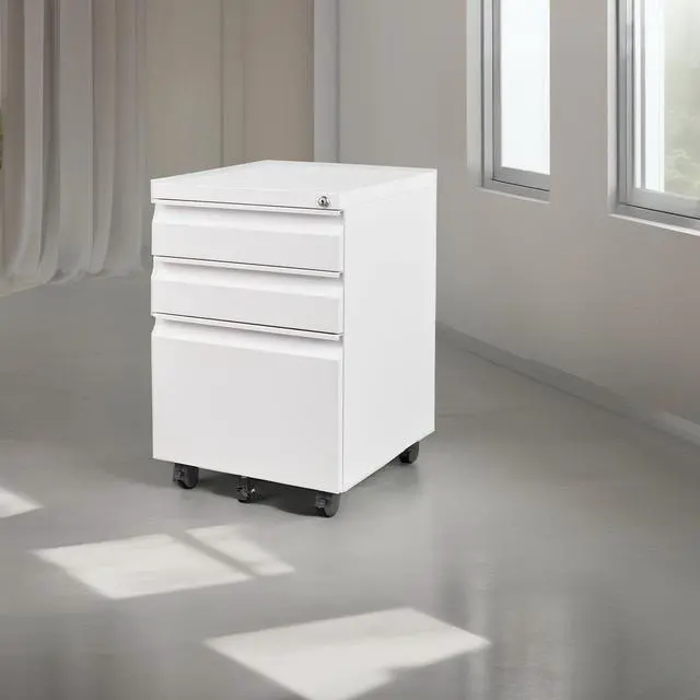 Alt view image 2 of 7 - 3 Drawer Mobile File Cabinet with Lock, Under Desk Metal Filing Cabinets for Home Office Organizer Letters/Legal/A4(Fully Assembled-White)