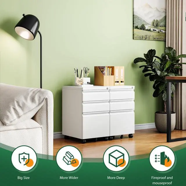 Alt view image 5 of 7 - 3 Drawer Mobile File Cabinet with Lock, Under Desk Metal Filing Cabinets for Home Office Organizer Letters/Legal/A4(Fully Assembled-White)