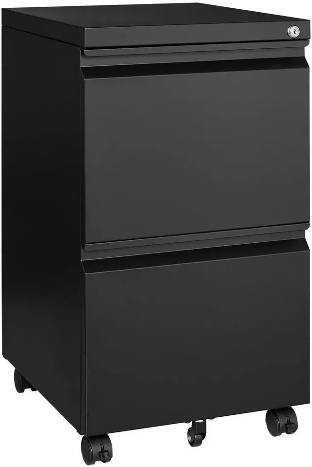 Main image of Mobile File Cabinet with Lock,2 Drawer Under Desk Metal Rolling Filing Cabinets for Home Office Organizer Letters/Legal/A4(Fully Assembled-Black)