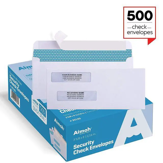 Alt view image 2 of 7 - #8 Check Envelopes, Double Window Self-Seal Security Envelopes 2500ct | Double Window, Security Tint, Self-Seal Closure, 3-5/8 x 8-11/16 in, Business Check Compatible, 2500 Count (30180)
