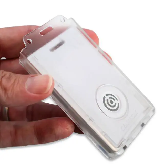 Alt view image 7 of 7 - 5 Pack - Centegix Badge Holder with Hole for Teachers - Holds 1 School ID & 1 Centegix V2 CrisisAlert Alarm Badge - Heavy Duty Polycarbonate Clear Vertical Display, Recessed Hole by