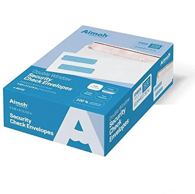 Alt view image 2 of 6 - #8 Double Window Check Envelopes, Gummed Security Envelopes, 500 Ct | Security tint, Fits Business Checks, QuickBooks & Quicken, Gummed seal, 3 5/8 x 8 11/16 in, Not for invoices (30181)