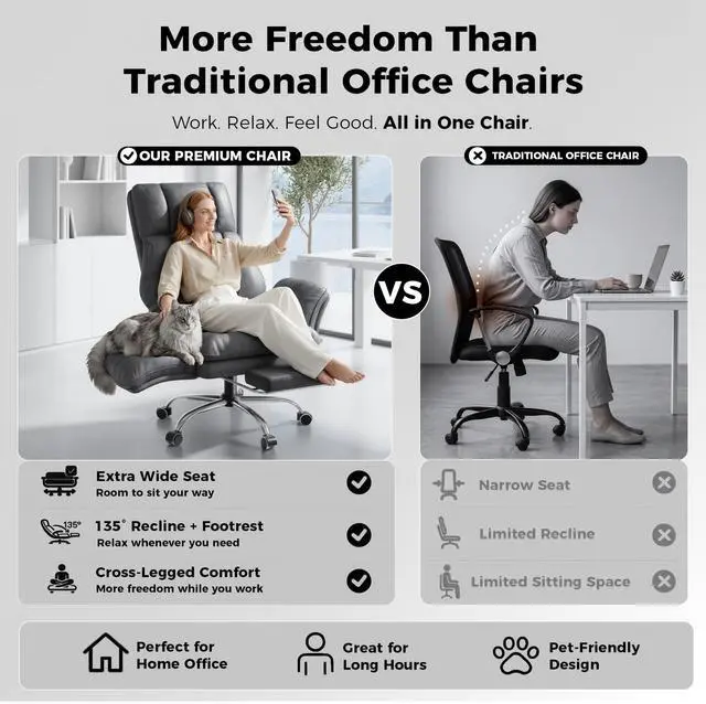 Alt view image 3 of 7 - Big and Tall Office Chair, Flip Armrests for Pets & Cross Legged Sitting | Executive Ergonomic Computer Gaming Chair with Foot Rest, Premium Tech Fabric Wide Seat Reclining Desk Chair