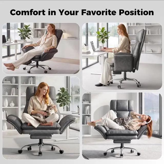 Alt view image 4 of 7 - Big and Tall Office Chair, Flip Armrests for Pets & Cross Legged Sitting | Executive Ergonomic Computer Gaming Chair with Foot Rest, Premium Tech Fabric Wide Seat Reclining Desk Chair