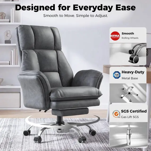 Alt view image 5 of 7 - Big and Tall Office Chair, Flip Armrests for Pets & Cross Legged Sitting | Executive Ergonomic Computer Gaming Chair with Foot Rest, Premium Tech Fabric Wide Seat Reclining Desk Chair