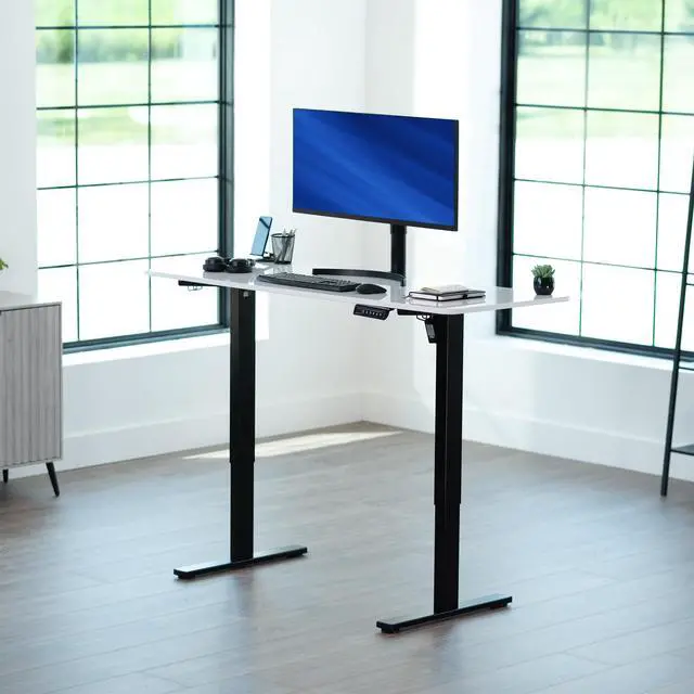 Alt view image 2 of 7 - White Dry Erase 60 x 24 in Standing Desk, DESK-KIT-1B6WE | Electric, Holds 220 lbs, Sit Stand, Height Adjustable Whiteboard Table, Solid One-Piece Top, 1B Series, Black Frame