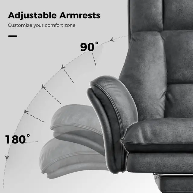 Alt view image 7 of 7 - Big and Tall Office Chair, Flip Armrests for Pets & Cross Legged Sitting | Executive Ergonomic Computer Gaming Chair with Foot Rest, Premium Tech Fabric Wide Seat Reclining Desk Chair