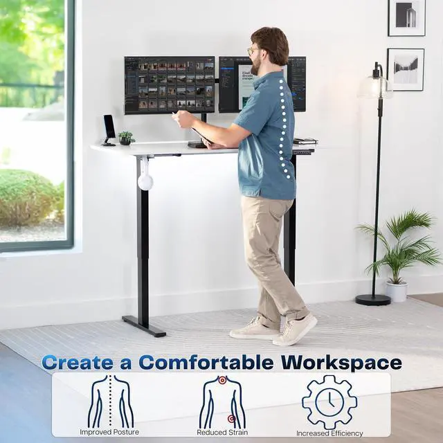 Alt view image 4 of 7 - White Dry Erase 60 x 24 in Standing Desk, DESK-KIT-1B6WE | Electric, Holds 220 lbs, Sit Stand, Height Adjustable Whiteboard Table, Solid One-Piece Top, 1B Series, Black Frame