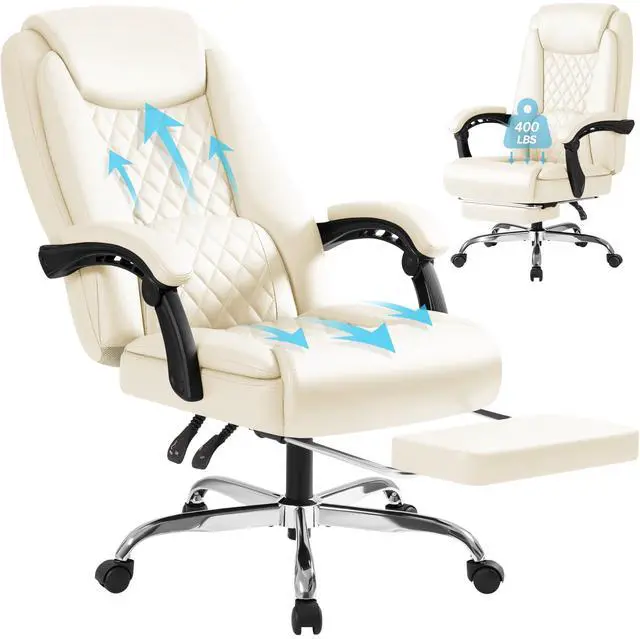 Main image of Executive Home Office Chair with Lumbar Support,400lbs Adjustable Ergonomic High Back Office Chair Reclining Managerial Chair for Home Office (Beige)