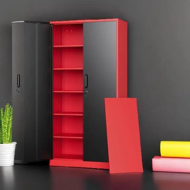 Alt view image 5 of 7 - Metal Garage Storage Cabinets with Lock, 71" Tall Locker Organizer Steel Tool Cabinets,5 Adjustable Shelves 2 Doors for Home Office, Warehouse,Garage,Industrial,Employee (Black Red)