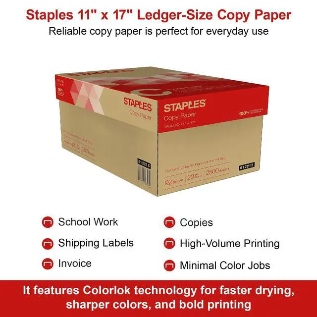 Alt view image 5 of 7 - Copy Paper, 11x17 Inch Ledger Size, 92 Brightness, 20 lb., 500/Ream | For office, school & home use. Smooth finish for crisp printing in copiers and printers