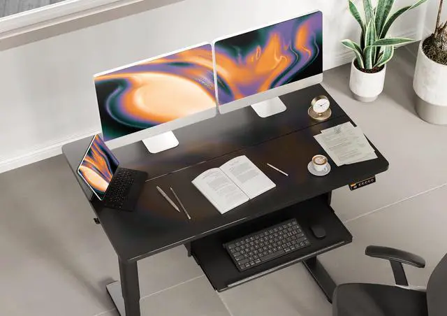 Alt view image 2 of 7 - Adjustable Standing Desk with Keyboard Tray 48 x 24 Inches Black | Waterproof splice tabletop, 23.6 x 11.8 inch slide-out tray, 28.3 to 46.5 inch electric height with 4 presets