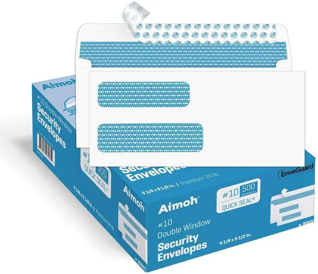Main image of #10 Double Window Self-Seal Security Envelopes, #10 Envelope 2500ct | Peel and Seal, Security Tint, EnveGuard, Self-Seal Closure, White, 24 LB Paper, 4-1/8 x 9-1/2 in, 2500 Count
