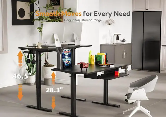 Alt view image 4 of 7 - Adjustable Standing Desk with Keyboard Tray 48 x 24 Inches Black | Waterproof splice tabletop, 23.6 x 11.8 inch slide-out tray, 28.3 to 46.5 inch electric height with 4 presets