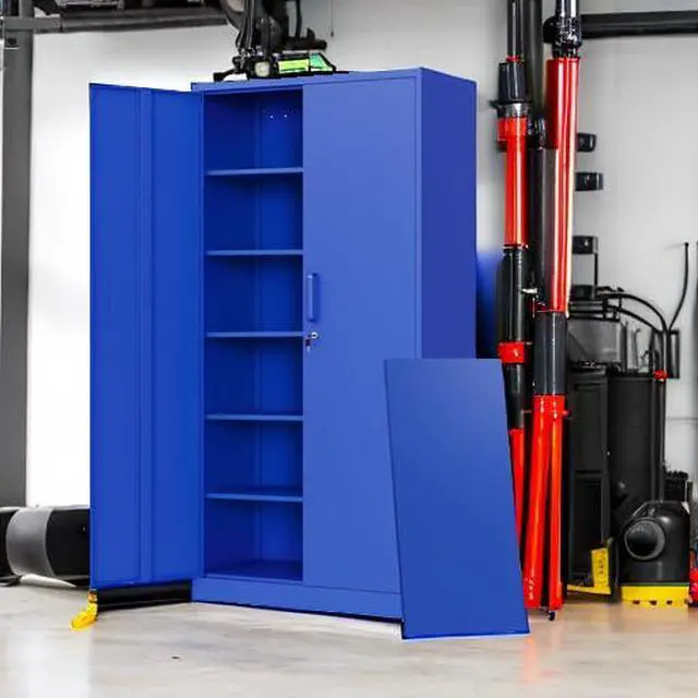 Alt view image 5 of 7 - Metal Garage Storage Cabinets with Lock Door and Adjustable Shelves, Steel Tool Cabinets for Home,Office,Warehouse Organisieren (Blue)