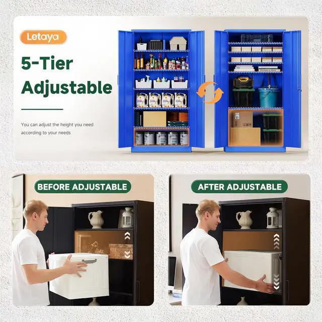 Alt view image 6 of 7 - Metal Garage Storage Cabinets with Lock Door and Adjustable Shelves, Steel Tool Cabinets for Home,Office,Warehouse Organisieren (Blue)